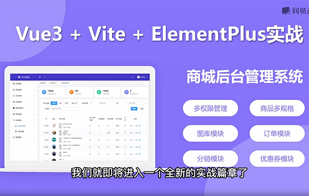 Vue3+Vite+ElementPlus实战商城后台管理系统开发（视频+资料+代码）